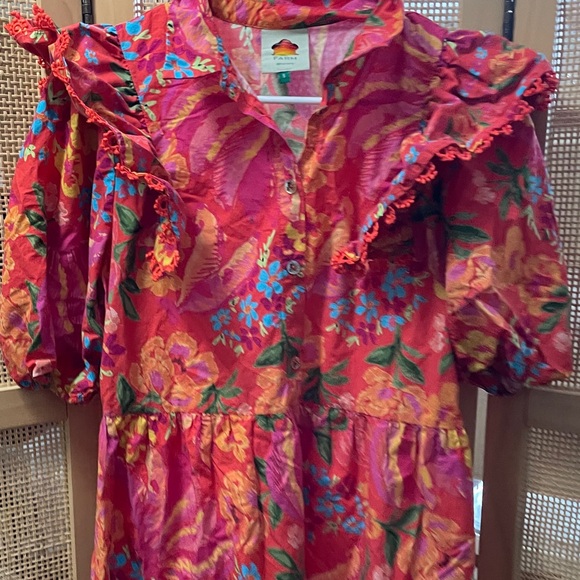 FARM Rio Vibrant Floral Midi Dress EUC short sleeve puffy size small - Picture 4 of 7